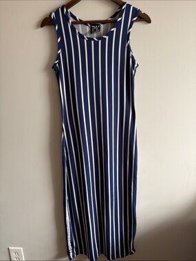 TMG New York Blue White Striped Maxi Dress Sleeveless Nautical Coastal L
